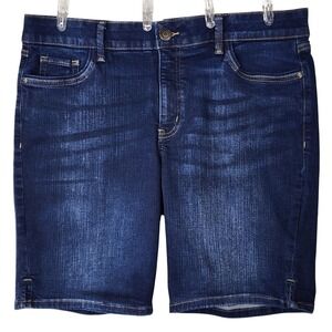 Liz Claiborne "Sara" Womens 16P Mid Rise Denim Shorts Blue Wash Distressed EUC